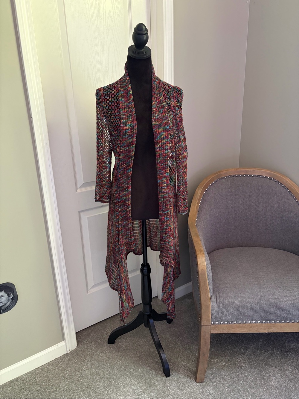 Arden B Multicolor Open-Front Knit Duster
